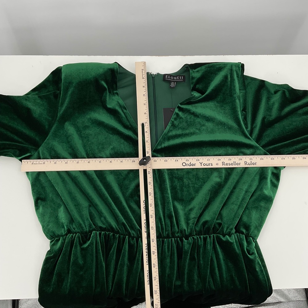 ELOQUII Green Velvet Long Sleeve V Neck romper Elegant Formal Occasion - Picture 7 of 8